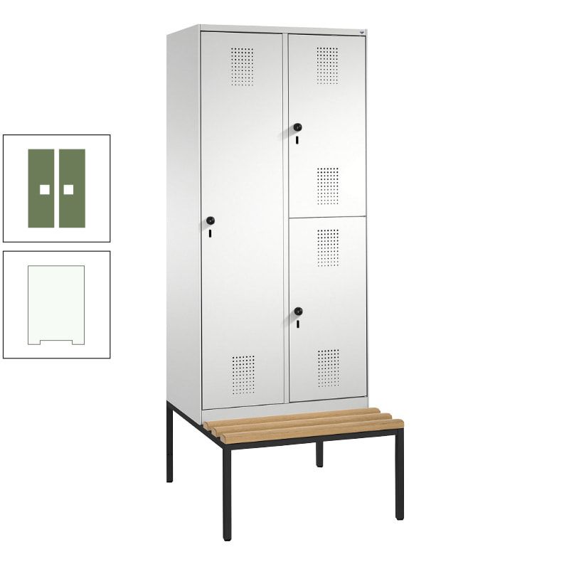 Garderobenschrank, Spind ein- und doppelstöckig Sitzbank, 2 Abteile, 3 Fächer, 2.090 x 800 x 500 mm (HxBxT), Front anthrazitgrau, Korpus anthrazitgrau