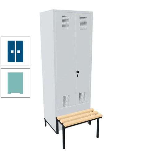 Doppel-Spind, Garderobenschrank, Buche Sitzbank integriert, 2 Abteile a 400 mm, Korpus anthrazitgrau, Tür anthrazitgrau, 1.850 x 800 x 815 mm (HxBxT)