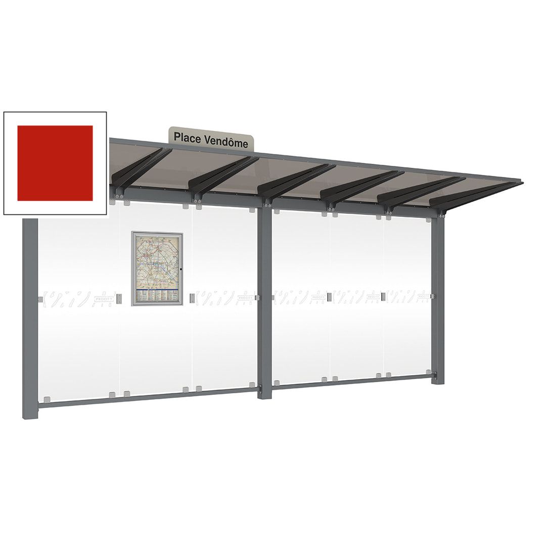 Buswartehalle, Haltestelle, Unterstand, ESG, Fahrplankasten, Haltestellenschild, enzianblau, 2.390 x 5.000 x 1.500 mm (HxBxT)