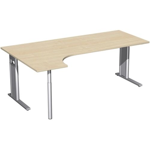 Eckschreibtisch, Ecke links, Füße einseitig verkürzt, C-Fuß Pro, höhenverstellbar, 680-820 x 1.600 x 1.200 mm (HxBxT), Dekor Ahorn
