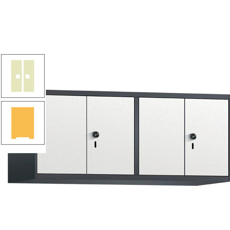 Aufsatzschrank, Schrankaufsatz, Türen paarweise, 4 Fächer a 300 mm, Farbe Pastellgelb, Tür anthrazitgrau, 500 x 1.200 x 500 mm (HxBxT)