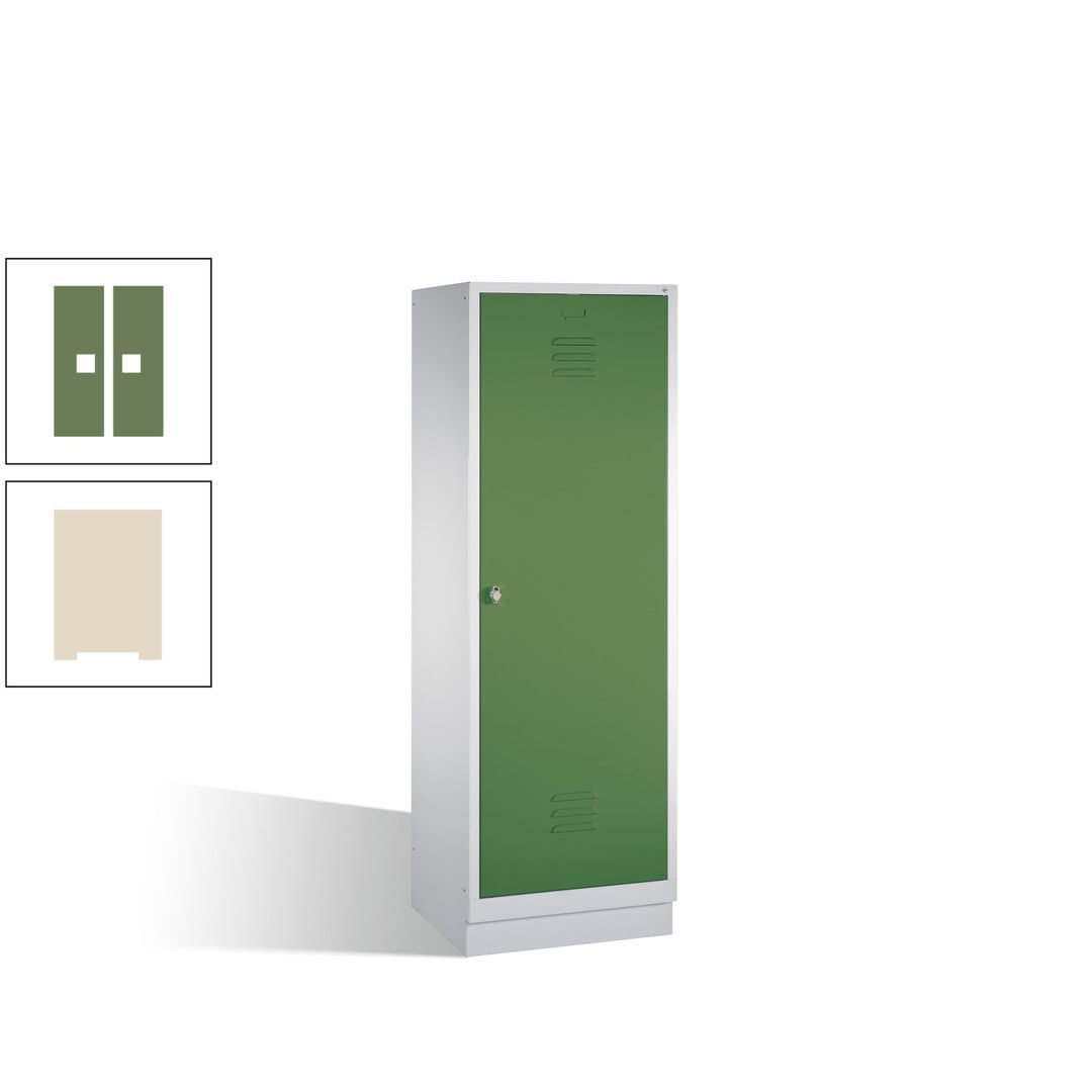 Doppel-Spind mit Großtür, Garderobenschrank mit Sockel, 2 Abteile a 300 mm, Korpus anthrazitgrau, Tür anthrazitgrau, 1.800 x 610 x 500 mm (HxBxT)