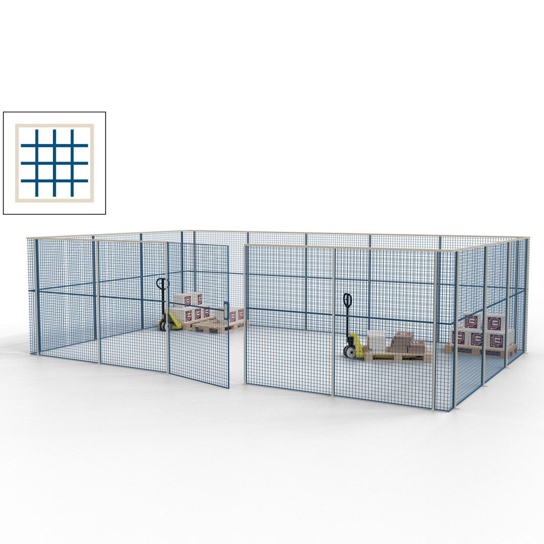 Maschinen Schutzgitter - Hallentrennwand - Sicherheitszaun - Tür - 22 m - 2.200 x 7.900 x 4.900 mm (HxBxT) - enzianblau