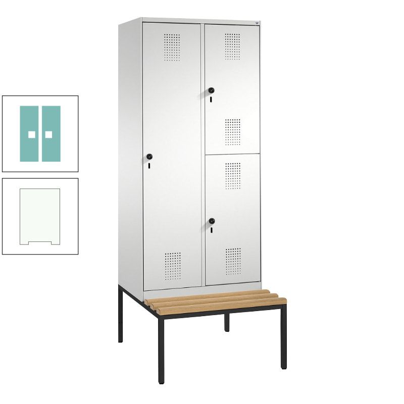 Garderobenschrank, Spind ein- und doppelstöckig Sitzbank, 2 Abteile, 3 Fächer, 2.090 x 800 x 500 mm (HxBxT), Front anthrazitgrau, Korpus anthrazitgrau