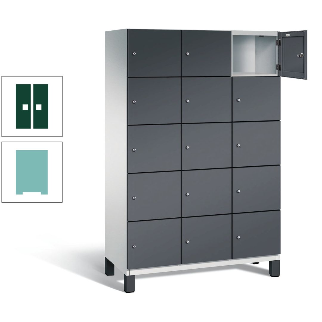 Fächerschrank, Stahlschrank, 15 Fächer, Türöffnungsbegrenzer, Füße, 1.980 x 1.200 x 525 mm (HxBxT), Korpus anthrazitgrau, Front anthrazitgrau