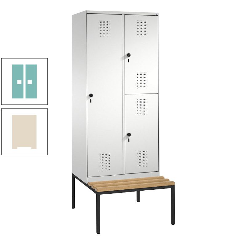 Garderobenschrank, Spind ein- und doppelstöckig Sitzbank, 2 Abteile, 3 Fächer, 2.090 x 800 x 500 mm (HxBxT), Front anthrazitgrau, Korpus anthrazitgrau