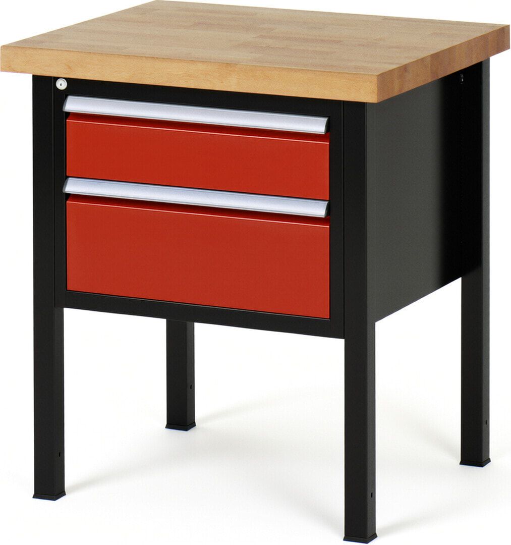 Werkbank - 2 Schubladen - Teilauszug - 150:1 / 210:1 - Höhe 840-1.040 mm - 750 x 700 mm - 1.250 kg - Buche - Anthrazitgrau