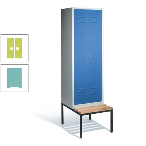 Doppel-Spindschrank, Buche Sitzbank untergebaut, 2 Abteile a 300 mm, Korpus lichtgrau, Tür anthrazitgrau, 2.090 x 610 x 815 mm (HxBxT)