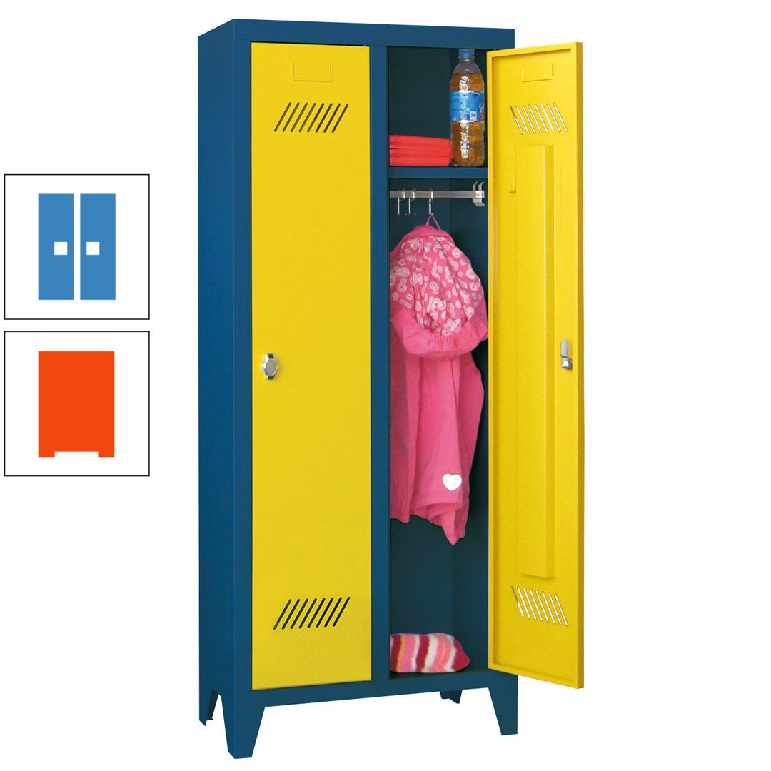Spindschrank f. Kindergärten - mit Füßen - Höhe 1.300 mm - 2 Abteile a 250 mm - Zylinderschloss - anthrazitgrau