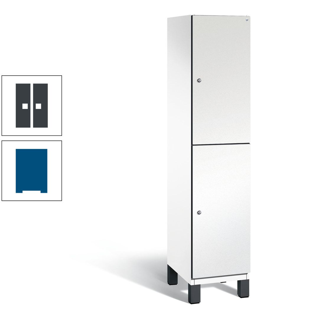 Fächerschrank, Stahlschrank, doppelstöckig, 2 Fächer, Füße, Korpus anthrazitgrau, Tür anthrazitgrau, 1.980 x 400 x 525 mm (HxBxT)