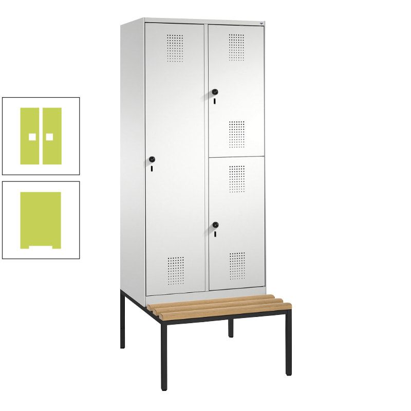 Garderobenschrank, Spind ein- und doppelstöckig Sitzbank, 2 Abteile, 3 Fächer, 2.090 x 800 x 500 mm (HxBxT), Front anthrazitgrau, Korpus anthrazitgrau