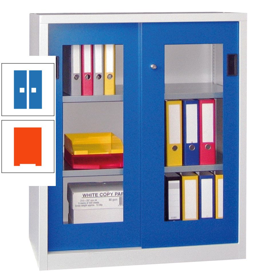 Schiebetürenschrank - Sichtfenstertüren - 1.000x1.000x400 mm (HxBxT) - 2 Böden, gepulvert - Zylinderschloss - anthrazitgrau