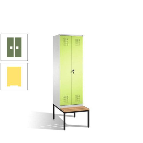Doppel-Spind, Garderobenschrank, Buche Sitzbank untergebaut, 2 Abteile a 300 mm, Korpus anthrazitgrau, Tür anthrazitgrau, 2.090 x 600 x 815 mm (HxBxT)