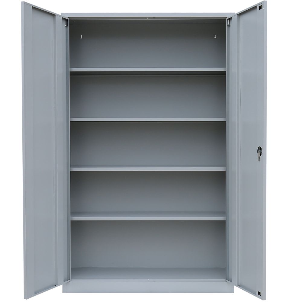 Aktenschrank, Büroschrank, abschließbar, Flügeltüren, 4 Fachböden, 1.950 x 1.200 x 600 mm (HxBxT), Stahl, Korpus und Türen in lichtgrau