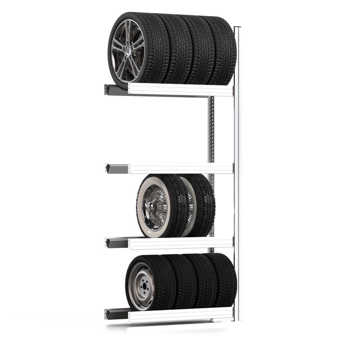 Felgenregal mit Tiefenriegel - 250 kg - 2.000 x 875 x 300 mm (HxBxT) - 4 Ebenen - Anbauregal - Steckregal BERT