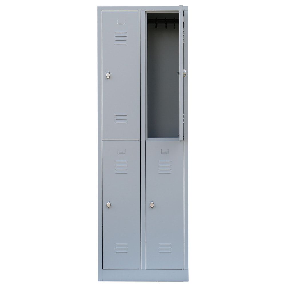 Garderobenschrank, Doppelstockspind, 2 Abteile, 4 Fächer, 1.950 x 600 x 500 mm (HxBxT), Stahl, Drehriegel, Korpus: lichtgrau, Front: anthrazitgrau