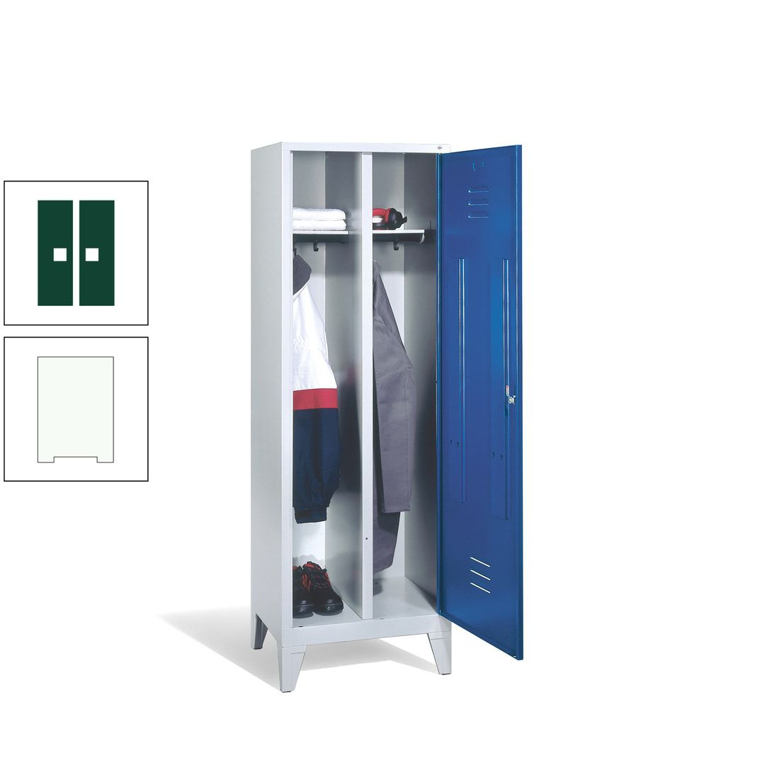 Doppel-Spind mit Großtür, Garderobenschrank mit Füßen, 2 Abteile a 300 mm, Korpus anthrazitgrau, Tür anthrazitgrau, 1.850 x 610 x 500 mm (HxBxT)