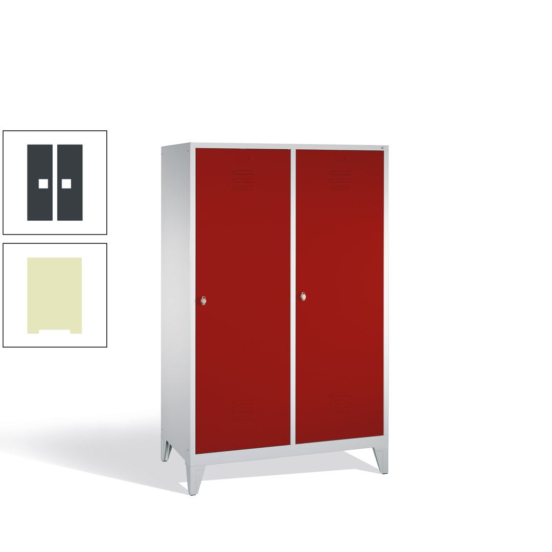 Doppel-Spind mit 2 Großtüren, Garderobenschrank mit Füßen, 4 Abteile a 300 mm, Korpus anthrazitgrau, Tür anthrazitgrau, 1.850 x 1.190 x 500 mm (HxBxT)