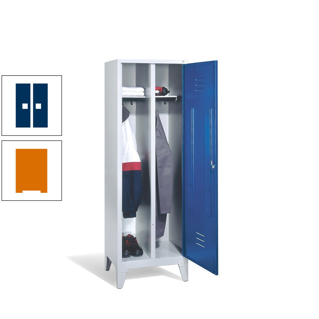 Doppel-Spind mit Großtür, Garderobenschrank mit Füßen, 2 Abteile a 300 mm, Korpus anthrazitgrau, Tür anthrazitgrau, 1.850 x 610 x 500 mm (HxBxT)