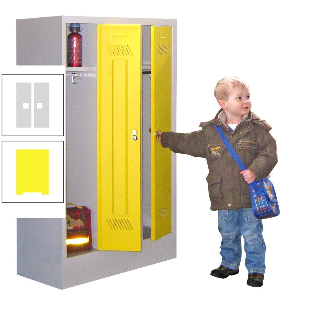 Spindschrank f. Kindergärten - mit Sockel - Höhe 1.300 mm - 2 Abteile a 250 mm - Drehriegel - anthrazitgrau