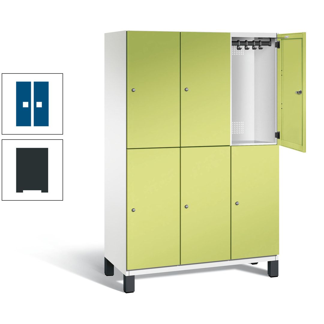 Fächerschrank, Stahlschrank, doppelstöckig, 6 Fächer, Füße, Korpus anthrazitgrau, Tür anthrazitgrau, 1.980 x 1.200 x 525 mm (HxBxT)