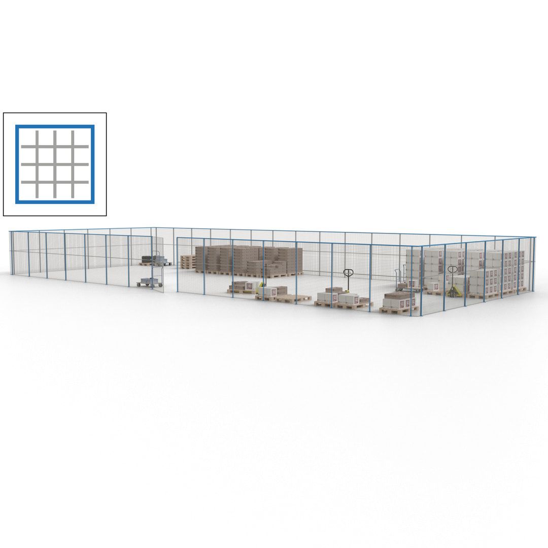 Maschinen Schutzgitter - Hallentrennwand - Sicherheitszaun - Tür - 63 m - 2.200 x 22.900 x 9.400 mm (HxBxT) - enzianblau