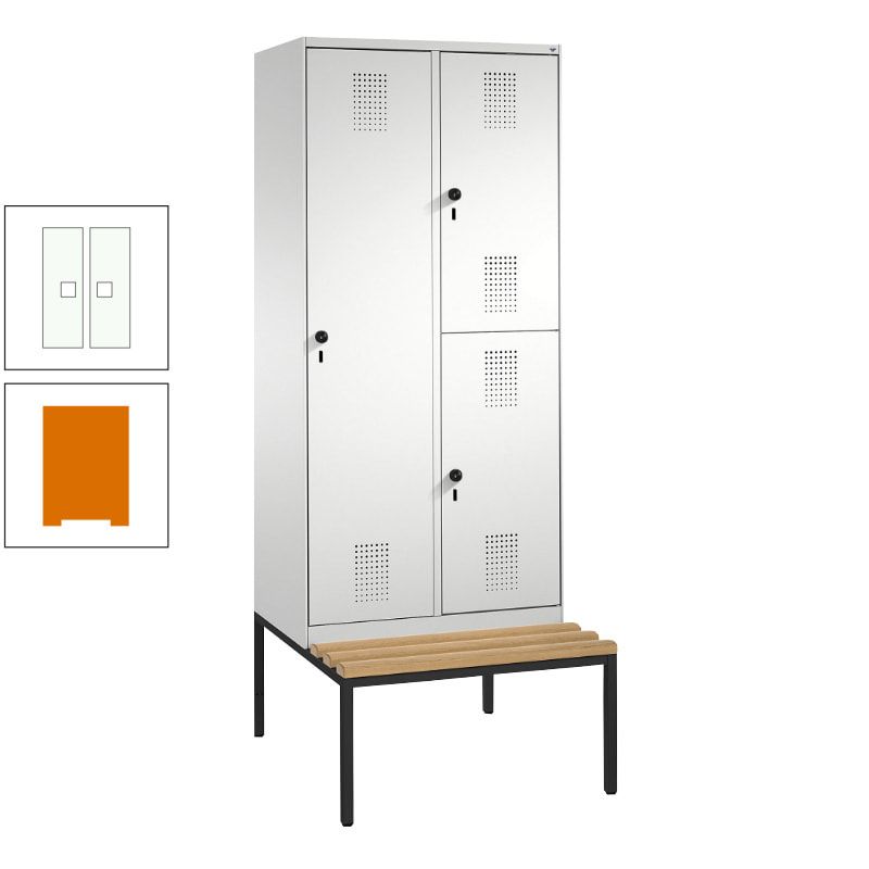 Garderobenschrank, Spind ein- und doppelstöckig Sitzbank, 2 Abteile, 3 Fächer, 2.090 x 800 x 500 mm (HxBxT), Front anthrazitgrau, Korpus anthrazitgrau