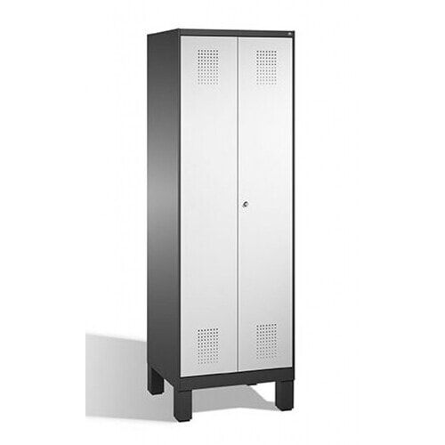 Doppel-Spind, Doppeltüren, Garderobenschrank mit Füßen, 2 Abteile a 300 mm, Korpus anthrazitgrau, Tür anthrazitgrau, 1.850 x 600 x 500 mm (HxBxT)