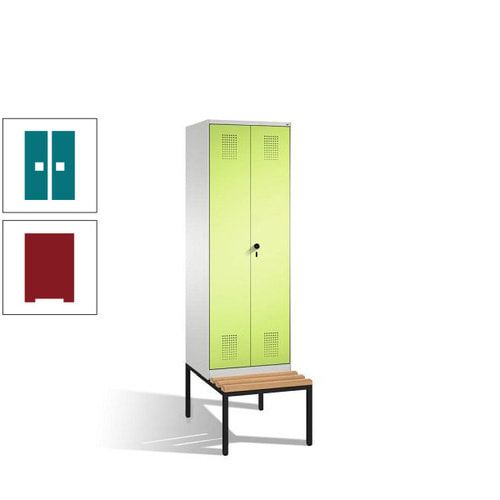 Doppel-Spind, Garderobenschrank, Buche Sitzbank untergebaut, 2 Abteile a 300 mm, Korpus anthrazitgrau, Tür anthrazitgrau, 2.090 x 600 x 815 mm (HxBxT)