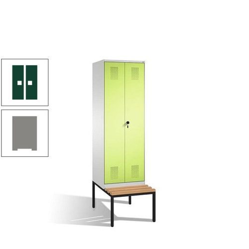 Doppel-Spind, Garderobenschrank, Buche Sitzbank untergebaut, 2 Abteile a 300 mm, Korpus anthrazitgrau, Tür anthrazitgrau, 2.090 x 600 x 815 mm (HxBxT)