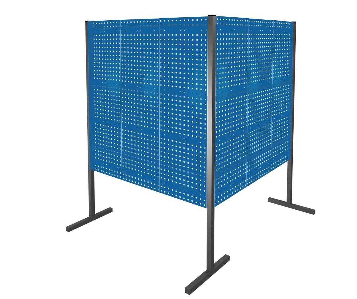 Modulare Trennwand, Werkzeugwand, Doppelfeld 90 Grad, 4 Lochplatten, Plattenhöhe 1.500 mm, 2.000 x 1.000 x 1.000 mm (HxBxT), Anthrazitgrau (RAL 7016)