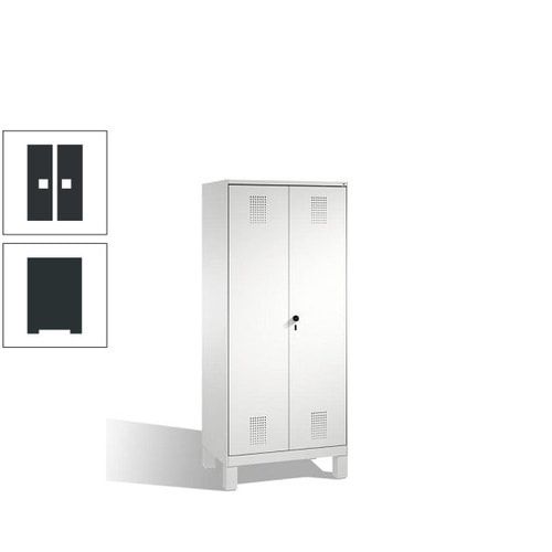 Doppel-Spind, Doppeltüren, Garderobenschrank mit Füßen, 2 Abteile a 400 mm, Korpus anthrazitgrau, Tür anthrazitgrau, 1.850 x 800 x 500 mm (HxBxT)