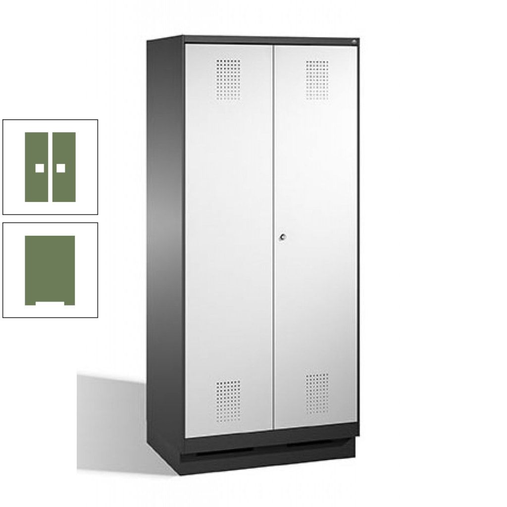 Doppel-Spind, Doppeltüren, Garderobenschrank mit Sockel, 2 Abteile a 400 mm, Korpus anthrazitgrau, Tür anthrazitgrau, 1.800 x 800 x 500 mm (HxBxT)