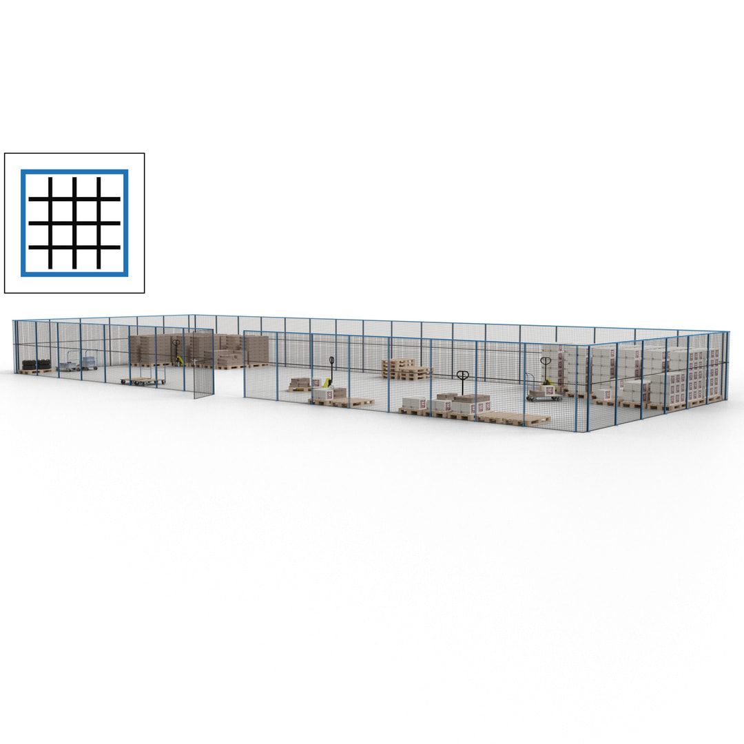Maschinen Schutzgitter - Hallentrennwand - Sicherheitszaun - Tür - 69 m - 2.200 x 19.900 x 15.400 mm (HxBxT) - enzianblau
