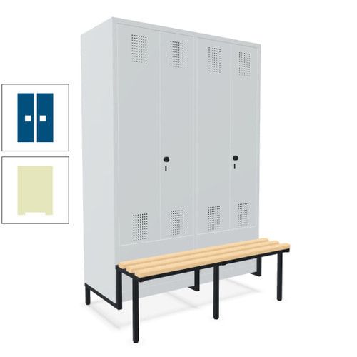 Doppel-Spind, Garderobenschrank, Buche Sitzbank integriert, 4 Abteile 300 mm, Korpus anthrazitgrau, Tür anthrazitgrau, 1.850 x 1.200 x 815 mm (HxBxT)