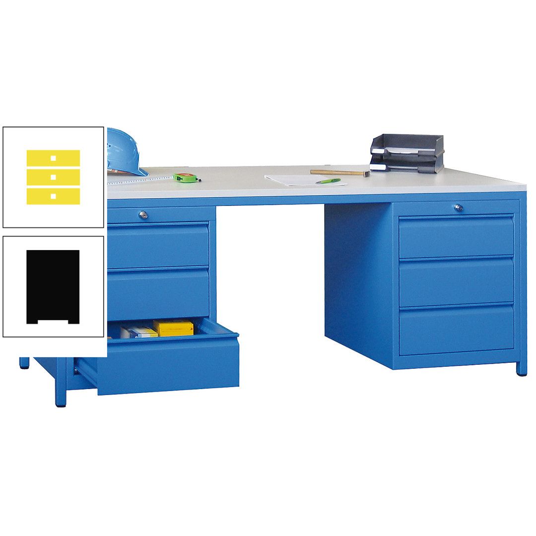 Meisterschreibtisch - 2 Schubladenblöcke - 6 Schubladen - 720 x 1.700 x 800 mm (HxBxT) - anthrazitgrau