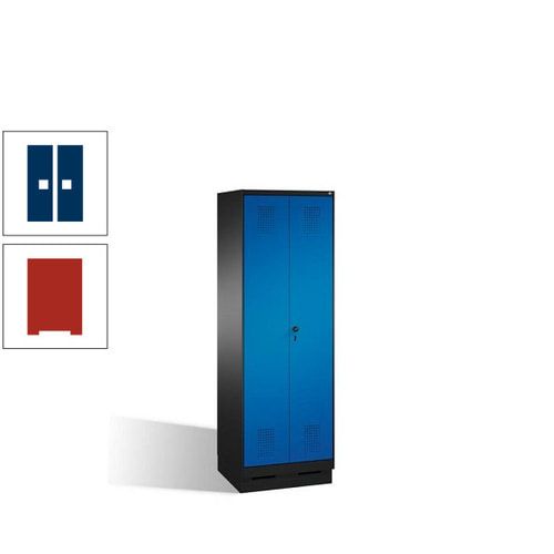 Doppel-Spind, Doppeltüren, Garderobenschrank mit Sockel, 2 Abteile a 300 mm, Korpus anthrazitgrau, Tür anthrazitgrau, 1.800 x 600 x 500 mm (HxBxT)