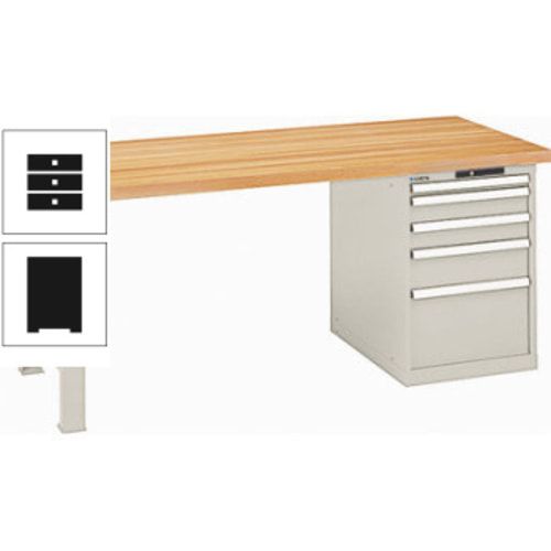 Werkbank, Buchenplatte - Code Lock - Tragkraft 1.000 kg - 850 x 2.000 x 800 mm (HxBxT) - 5 Schubladen - Capriblau
