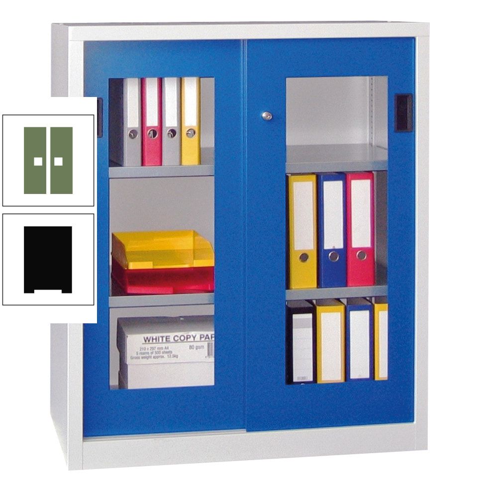 Schiebetürenschrank - Sichtfenstertüren - 1.000x1.000x400 mm (HxBxT) - 2 Böden, gepulvert - Zylinderschloss - anthrazitgrau