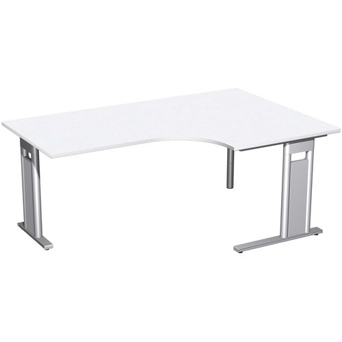 Eckschreibtisch, Eckteil 800 mm, Ecke rechts, Füße einseitig verkürzt, C-Fuß Pro, 720 x 1.600 x 1.200 mm (HxBxT), Gestell silber, Dekor Ahorn