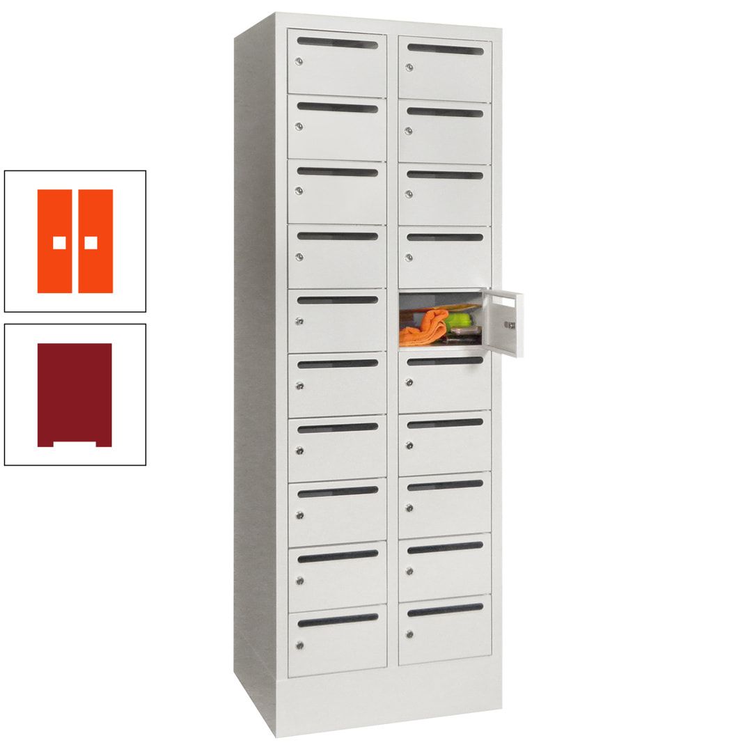 Postverteilerschrank, Schließfachschrank, 2 Abteile a 300 mm, 20 Fächer, 1.850 x 600 x 500 mm (HxBxT), Korpus anthrazitgrau, Front anthrazitgrau