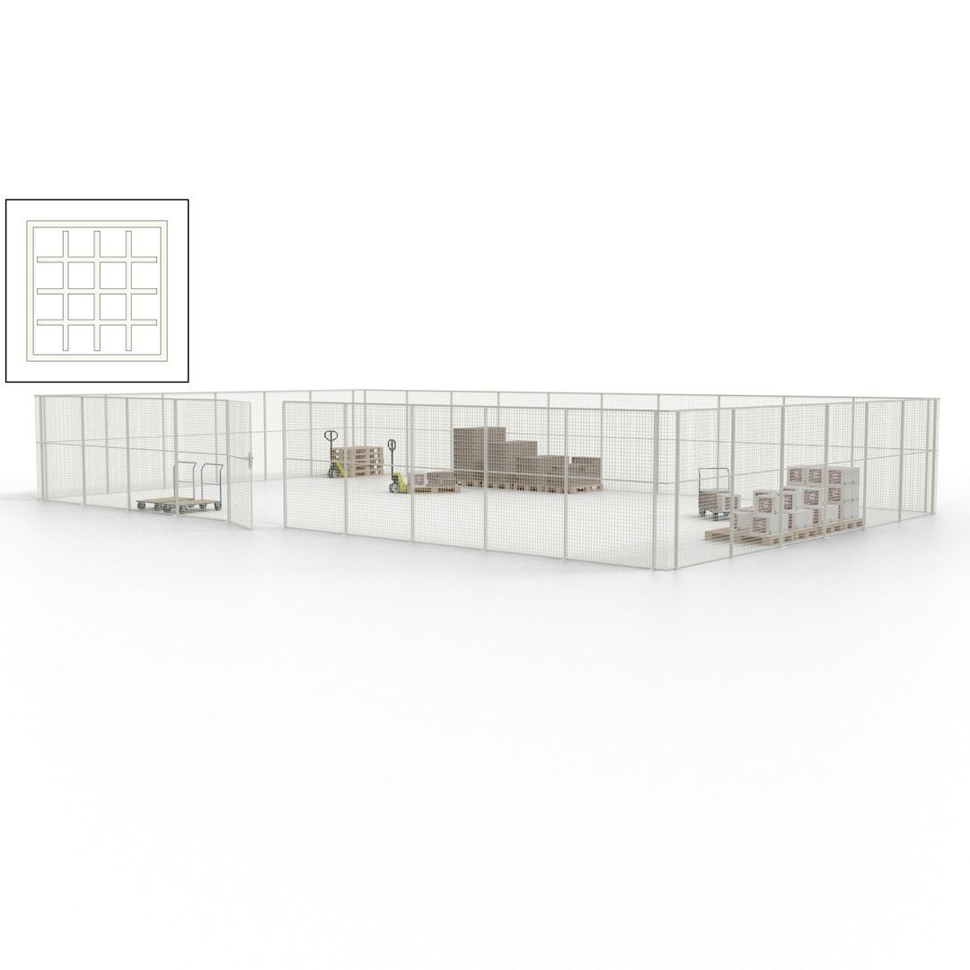 Maschinen Schutzgitter - Hallentrennwand - Sicherheitszaun - Tür - 48 m - 2.200 x 15.400 x 9.400 mm (HxBxT) - enzianblau