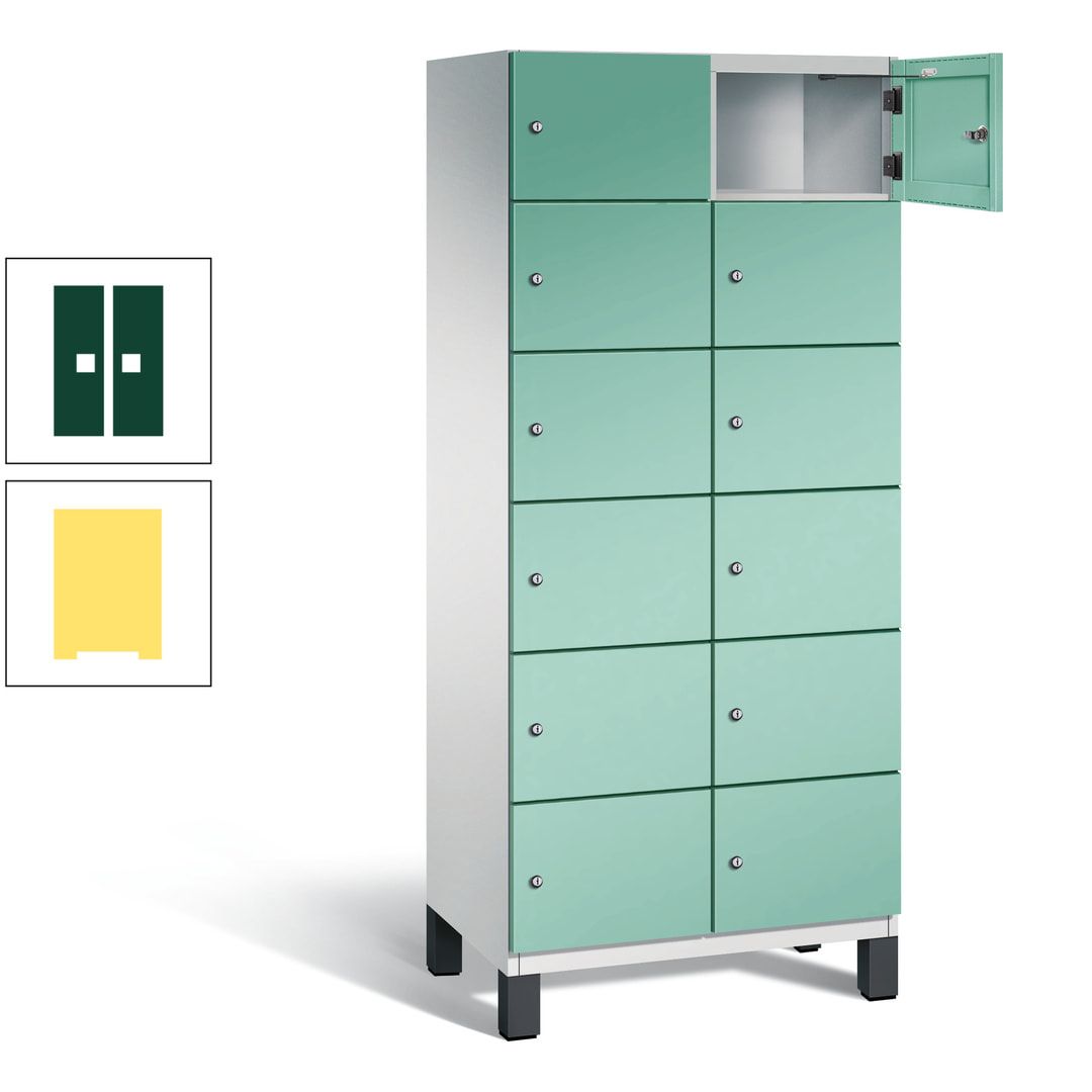 Fächerschrank, Stahlschrank, 12 Fächer, Türöffnungsbegrenzer, Füße, 1.980 x 800 x 525 mm (HxBxT), Korpus anthrazitgrau, Front anthrazitgrau