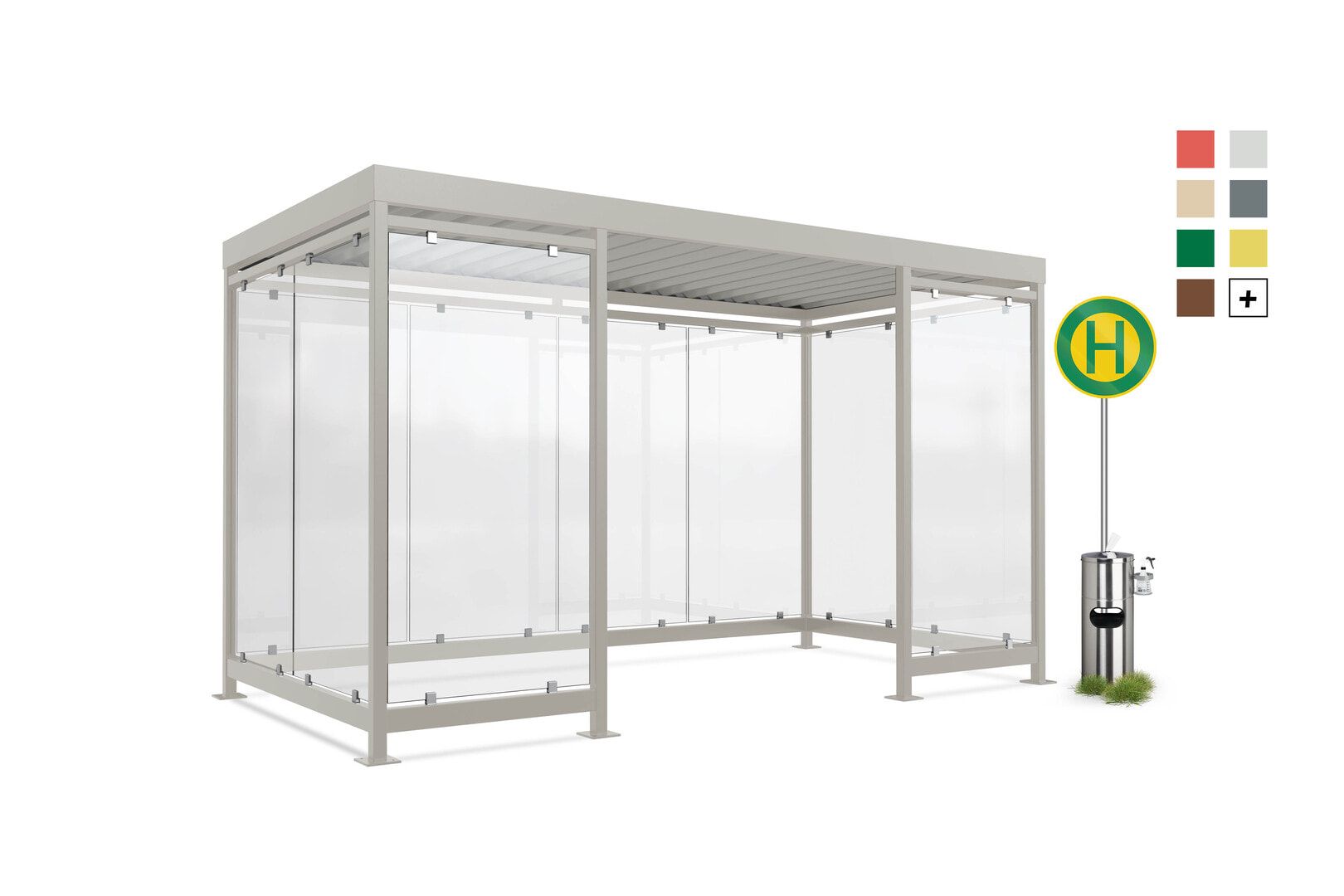 Raucherunterstand, Bausatz, Fahrgastunterstand, Bushaltestelle, 12-13 Personen, 2.510 x 4.195 x 2.165 mm (HxBxT), 10 Wände, Maigrün