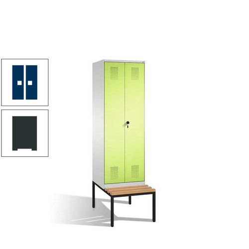 Doppel-Spind, Garderobenschrank, Buche Sitzbank untergebaut, 2 Abteile a 300 mm, Korpus anthrazitgrau, Tür anthrazitgrau, 2.090 x 600 x 815 mm (HxBxT)