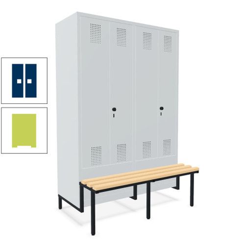 Doppel-Spind, Garderobenschrank, Buche Sitzbank integriert, 4 Abteile 300 mm, Korpus anthrazitgrau, Tür anthrazitgrau, 1.850 x 1.200 x 815 mm (HxBxT)