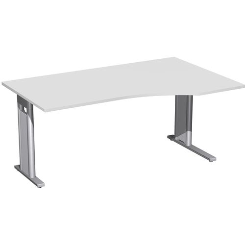 Eckschreibtisch, Ecke rechts, Füße einseitig verkürzt, C-Fuß Pro, 720 x 1.600 x 1.000 mm (HxBxT), Gestell silber, Dekor Ahorn