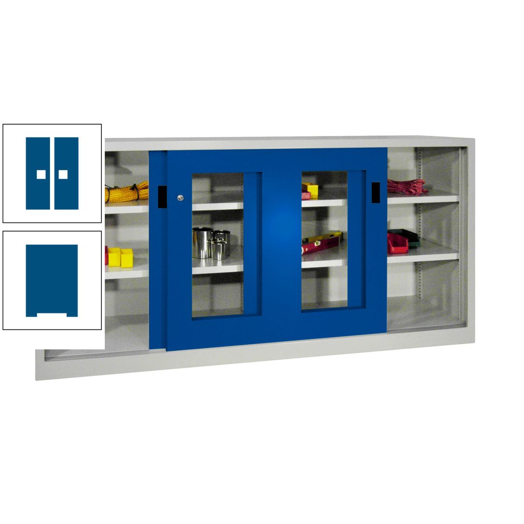 Schiebetürenschrank - Sichtfenstertüren - 1.000x2.000x400 mm (HxBxT) - 4 Böden, gepulvert - Zylinderschloss - anthrazitgrau