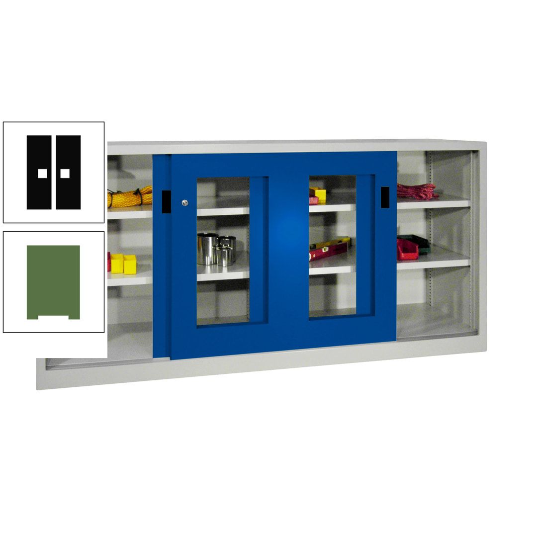 Schiebetürenschrank - Sichtfenstertüren - 1.000x2.000x400 mm (HxBxT) - 4 Böden, gepulvert - Zylinderschloss - anthrazitgrau
