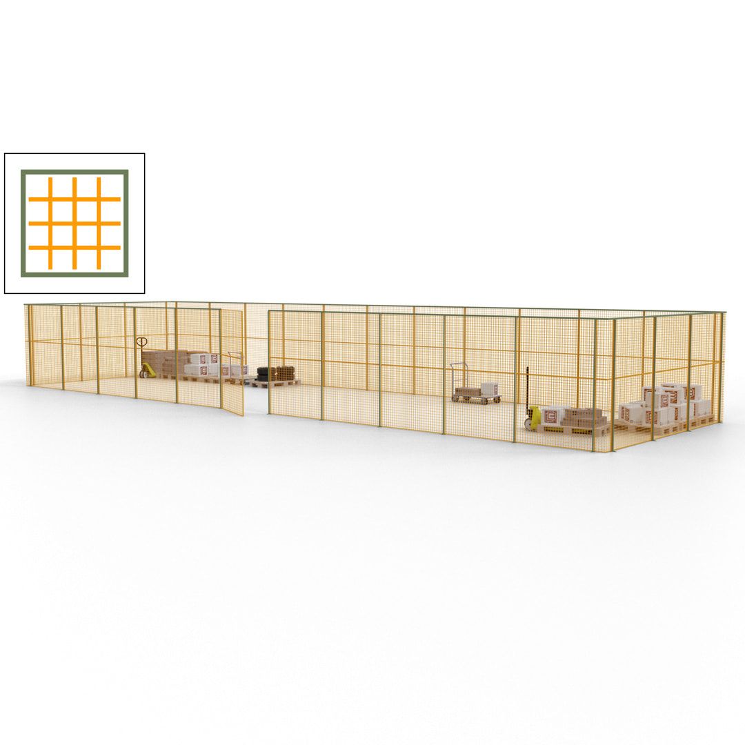 Maschinen Schutzgitter - Hallentrennwand - Sicherheitszaun - Tür - 42 m - 2.200 x 16.900 x 4.900 mm (HxBxT) - enzianblau